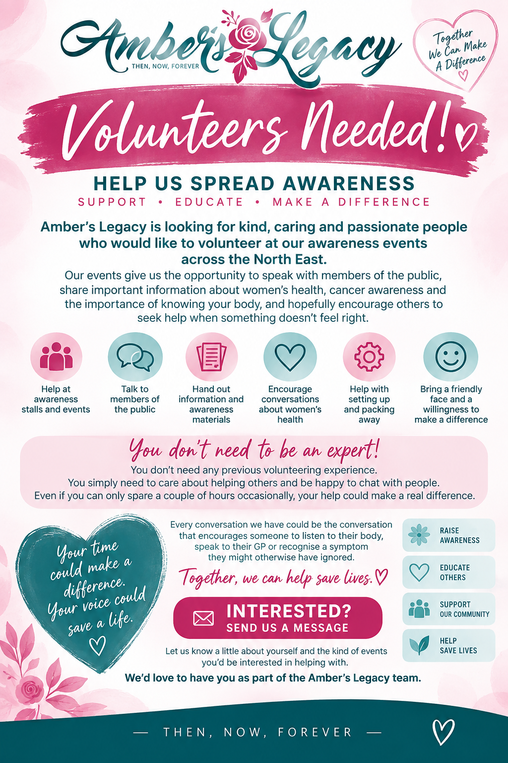 VOLUNTEERS NEEDED AT AMBER'S LEGACY - HELP US SPREAD AWARENESS OF CERVICAL CANCER AND HPV